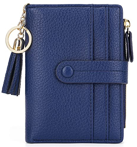 HKCLUF Geldbörse Damen Kleine, Geldbeutel Frauen Leder, RFID Portemonnaie Brieftasche Münzfach mit Quaste Damengeldbörsen Reißverschluss Viele Fächer(B07-Dunkelblau)