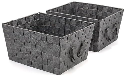 BROOKSTONE [2 PACK] Woven Storage Basket, Organization and Storage Bin with Handles, Metallic Frame for Extra Durability, Suitable for Any Décor Style