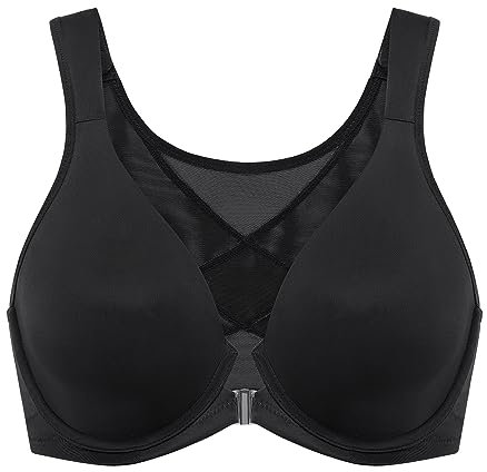 Delimira Women's Front Fastening Bras Posture Plus Size Underwire Unlined Plunge Back Support Seamless Bra Black 38DD