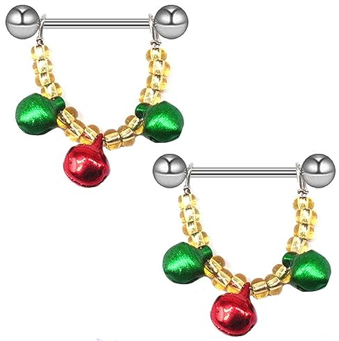 IMINI 14G Jingle Bell Nippel Ring Brustwarzenpiercing Chirurgenstahl Weihnachten Nipplerings Barbell Körper Schmuck