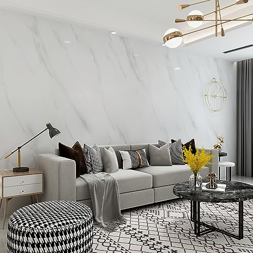 JSEVEM 60CM×9M Big Wide Thick White Grey Marble Wallpaper Peel and Stick Waterproof White Gray Marble Contact Paper for Worktop Vinyl Glossy Granite Wall Sticker for Bedroom Bathroom Living Room