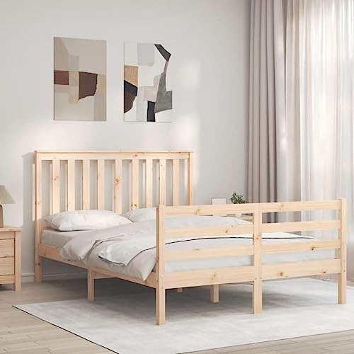 ZQQLVOO Bettgestell Familienbett Palettenbett Massivholzbett mit Kopfteil 4FT6 Double