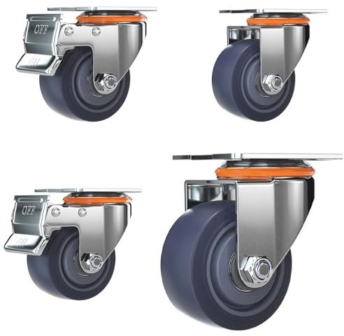 4er Set Lenkrollen Mit Bremse, Möbelrollen Klein Mit Max, Gehäuse Aus Stahl Mit Gummierten Räder, Doppelt Kugelgelagerte Transportrollen Lenkbar, Lenkrollen für Viele Bodenarten (Size : 4in(2 Brake+2
