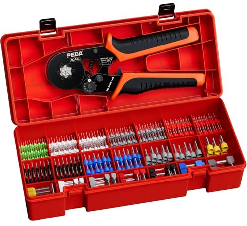 PEBA Set Pinza Crimpatrice per Puntalini Capicorda da 0.08 a 10,0 mm², con 21 tipi di Puntalini/Puntalini Doppi, Set di Pinza Puntalini - Pinza Crimpatrice Capicorda - Pinza Puntalini Elettrici