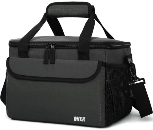 MIER kühltasche für Herren Lunchtasche Weiche Lunchbox mit Schulterriemen für Erwachsene Arbeit Auto Strand Picknick Reisen, Grau-15L