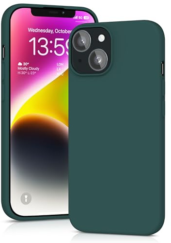 YATWIN Silicone Case for iPhone 14, Soft-Touch, Shockproof, DustProof, Antiskid Full Body Armour Phone Cover for Apple iPhone 14 - Dark Green