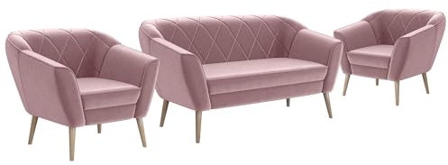 MEBLINI Mini Sofa Set 2-1-1 für Wohnzimmer - Mini Lounge für Vier Personen - Küchensofa - Sofa Klein - Sitzgarnitur - Polstergarnitur - Sofagarnituren - Gisela - 2+1+1 - Rosa Samt