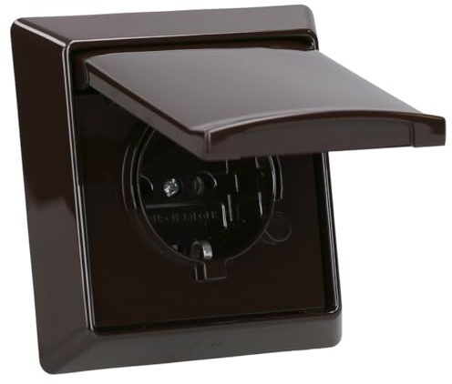 Busch-Jaeger Allwetter 44 SCHUKO Steckdosen-Set 1-fach IP44 Braun | 1× 20 EUGK-31-101 SCHUKO Steckdose mit Klappdeckel und 1× 2101-31 Abdeckrahmen 1-fach, Braun, Unterputz