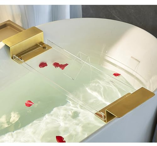 Acrylic Bathtub Tray Caddy,Bathtub Caddy Tray,Adjustable Length Bath tub Table Caddy Tray Shelf Bath Tub Tray Table with Tablet Holder,Cellphone Tray for Spa (Clear)