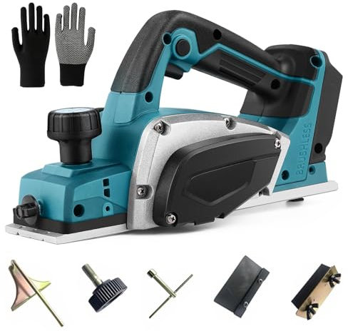 Akku-Hobel Kompatibel mit Makita 18V Akku, Professional 18V Akku Hobel Handhobel Elektrohobel Einhandhobel, Hobelbreite 82 mm, Spantiefe 2 mm, 16500RPM, Hobelmaschine Holzhobelmaschine (Ohne Akku)