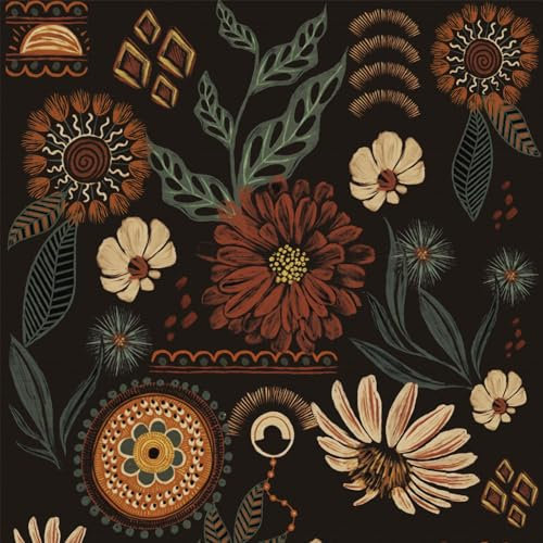 ANLIKY-Pro Self Adhesive Wallpaper Dark Flower Ceramic Art Peel and Stick Contact Paper, 44X300CM, Removable Decorative Film for Cabinet Furniture,