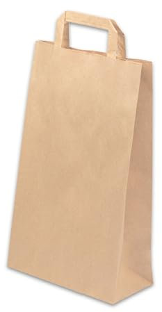 Daybays Papiertüten 32+12 x 41 cm 100 Stk. Braun Geschenktüten Papiertragetaschen mit Henkel aus Kraftpapier, Papiertaschen Geschenktüte Papiertüte klein (100)