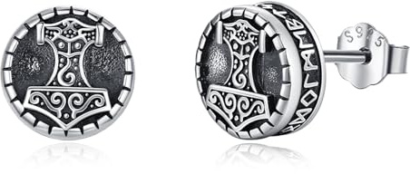 YueYuan Wikinger Runen Ohrstecker 925 Sterling Silber Schwarz | Nordischer Schmuck für Damen und Herren, Geschenk zu Geburtstag, Weihnachten, Halloween und Wikingerfans