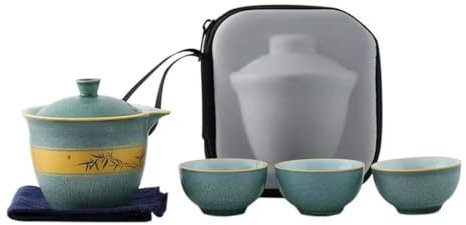 YOGAYE Service à thé Chinois en céramique Kung Fu 3 Tasses Gaiwan en Verre Transparent, soupière de Voyage Portable, Service à thé pour cérémonie
