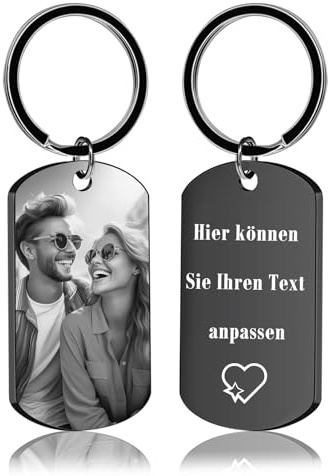 BEXOA Schlüsselanhänger Personalisiert mit Foto - Edelstahl Gravur Personalisierte Schlüsselanhänger Geschenke für Herren