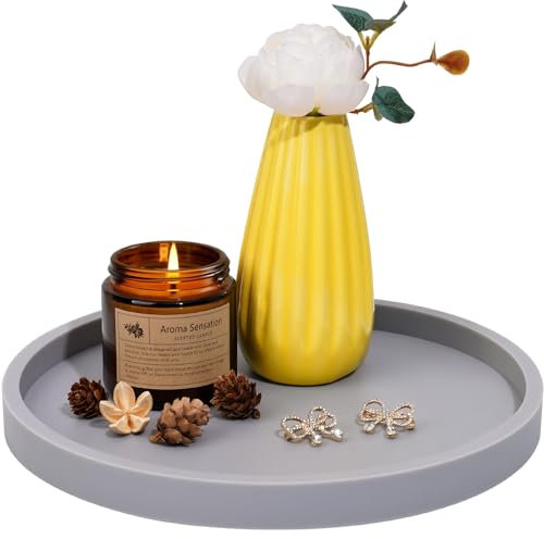 NiHome Vassoio in silicone per bagno, cucina e soggiorno, infrangibile, con bordo rialzato, vassoio decorativo multifunzione (diametro 21 cm, grigio)