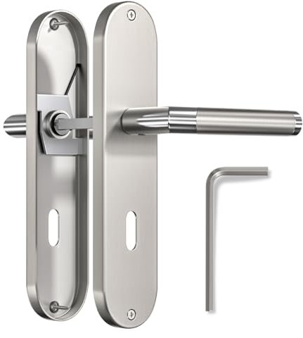 Bwintech 1 juego de 72mmmodernas manillas de zinc sobre placa con pomo de ojo de cerradura, adecuadas para dormitorio, puerta principal, puerta de madera