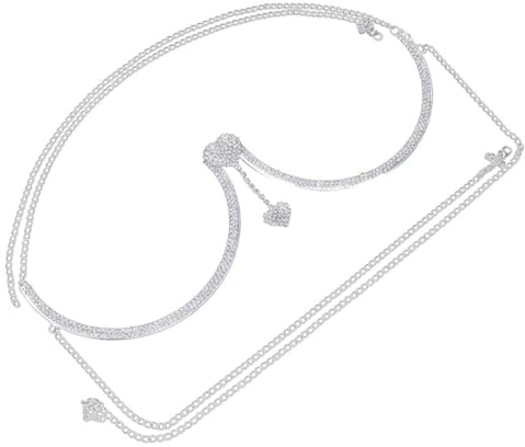 LALADEFIEE Cadena de Cuerpo para Mujer Colgante de Corazón Doble en Aleación Plata, Práctica y Elegante para Fiestas y Festivales