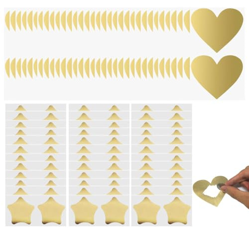 100 Stück - 75mm Herz Rubbelaufkleber Rubbellose Selber Machen, Rubbelkarte Goldene Rubbelaufkleber Herz Scratch Off Etiketten für Scrapbooking Postkarten Grußkarten Hochzeiten 6 x 7cm