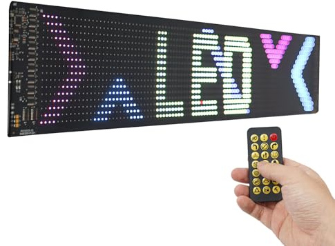 Letrero LED programable, flexible LED con control por aplicación Bluetooth y mando a distancia, IP65, pantalla digital para sala de juegos, fiesta, cartel publicitario, coche (59,5 cm x 12 cm)