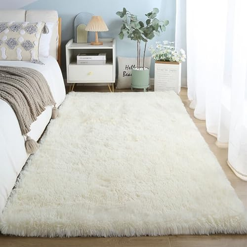 GOUSUN Alfombra de Dormitorio 90 x 300 cm Comodidad y Suavidad Excepcionales Alfombra de Pelo Largo Fácil Limpieza para Interiores, Blanquecino