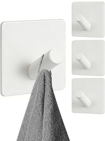 TINIFO Haken Selbstklebend 4 StüCk - Klebehaken Extra Stark Aus Edelstahl- Handtuchhaken Ohne Bohren - Wandhaken Rostfrei & Wasserfest FüR Bad, KüChe, Flur (Weiß)