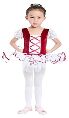 Vestido Tutu Ballet Niña Vestido tutú de ballet for niñas, falda de malla con cinta corporal de terciopelo, mangas cortas abombadas, disfraces de leotardo de gimnasia y baile for niños(Wine Red,6(100-