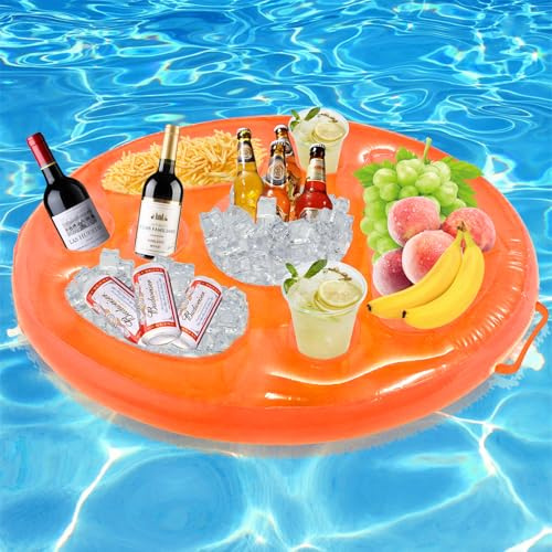 Forbabe Porte-gobelet de piscine, 2 en 1 pour boissons et collations, 8 trous, grande capacité, flottant, pour piscine, fêtes, plaisir, plage, fête à thème - Orange