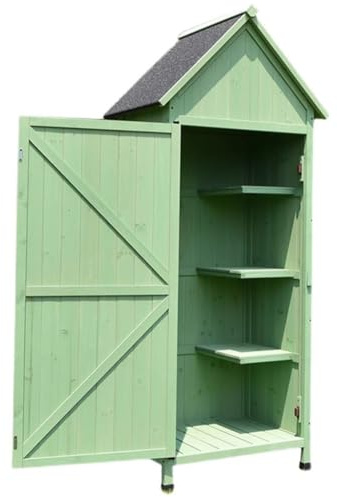Easnuroz Wooden Garden Shed 4 Shelves Tool Storage Cabinet With Lockable Double Doors And Slope Roof Weatherproof Asphalt Roof Waterproof Utility Sheds For Outdoor Home(Green)