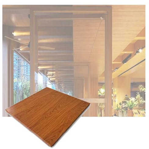 YJEUZCD Finition Grain Bois Plafond Carrelage, Tout En Aluminium Installation Panneaux Feuille, Maison Toit Réutilisable Plafond, Bureau Bibliothèque Décoratif Plafond Revêtement(Brown-C,3 pcs-60x60x0