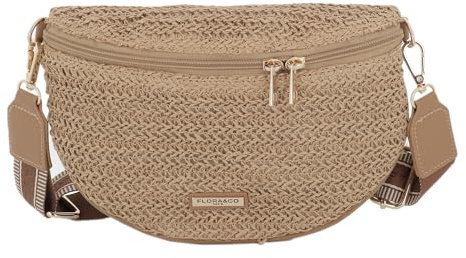 Sac Banane Paille Tressée Femme - Sac À Bandoulière Tissé en Rotin - Besace De Plage D’été Porté Épaule Poitrine - Bohème Tendance (Camel)