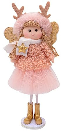 Garneck Weihnachtliche Engel Figur Mädchen Stehende Weihnachtsdekoration Desktop Puppe Geschenk Für Zuhause Und Party Rosa Weiß