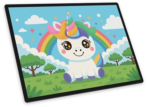 itenga Schreibtischunterlage mit Motiv - Tiermotive Kawaii Design - abwischbar rutschfest glatt 40x53cm Schreibunterlage Bastelunterlage für Kinder Mädchen und Jungen (Einhorn)