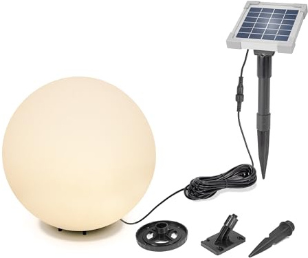 Esotec Solar Leuchtkugel Solarkugel Gartenleuchte Farbwechsel Außen 106110 | Solar Leuchtkugel Ø30cm, 9 Lichtfarben 2800K/4500K/6500K, bis 12Std, LiFePO4 Akku wechselbar, 2Wp Solarmodul, 5m Kabel, IP54