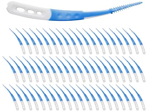 tiyiyok 60 Pcs Cepillos Interdentales, Cepillo Interdental Curvo Profesional con Estuche Portátil, Palillos Interdentales de Silicona Suave 65 mm, Palillos de Dientes Reutilizables