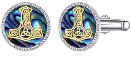 Thors Hammer/Wikinger/Poker Manschettenknöpfe Herren 925 Sterling Silber Abalone Muschel Cufflinks for Men Schmuck Geschenk für Vater Männer Business