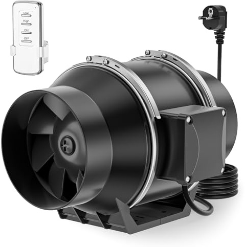 HG Power Frånluftsfläkt 75 mm med 2-hastighetskontroll | Inline-fläkt 220 m³/h, kompakt VMC IP44 för badrum, kök, Grow Tent, växthus