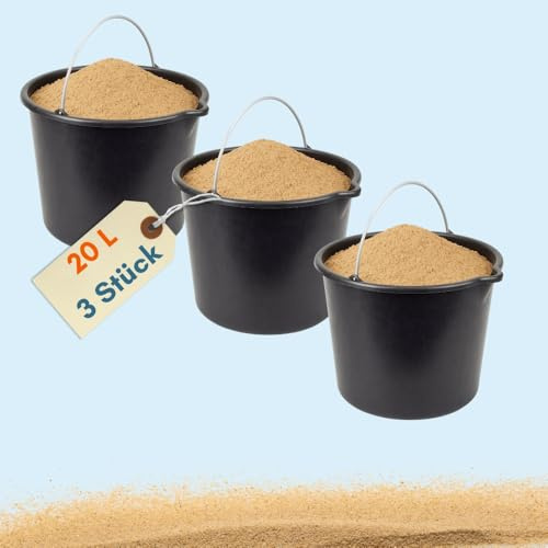 Baueimer mit Henkel 12L 20L Mörteleimer Wassereimer Putzeimer Maurerkübel Maurereimer Eimer Schwarz Garteneimer 3 6 12 Stück im Set (3, 20L)