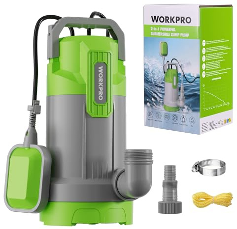 WORKPRO Bomba Sumergible de Aguas Sucias 700 W, Bomba de Agua con Interruptor de Flotador, Caudal Máx. 17.000 L/h, Profundidad Inmersión 7 m, para Drenaje de Sótanos, Piscinas y Jardín