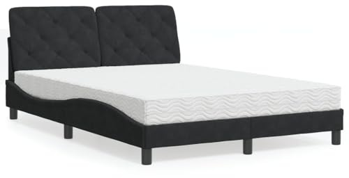Runheo Säng med madrass, svart, 140 x 200 cm, sammetsöverdrag, vågformdesign, komfortskummadrass H2/H3, sovrumsmöbler
