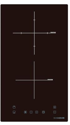 SIXHOME Placa de inducción 30 cm 2 zonas 3300 W con función Booster, control táctil, bloqueo infantil, apagado automático, color negro SXHPI30N