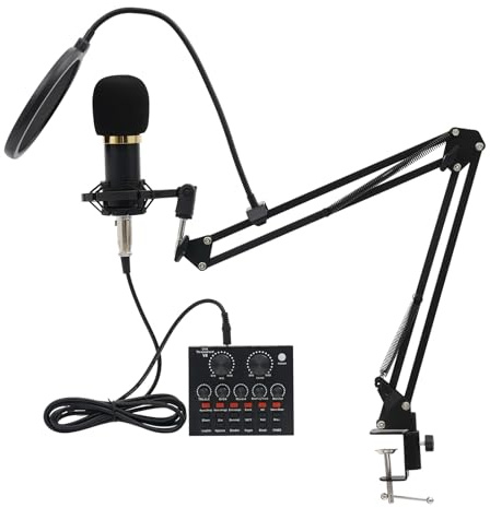 RUETERY V8+800 Podcast Set, All-in-One Mixer Kit mit Live Soundkarte, Kondensator Mikrofon & Zubehör, Kompatibel mit OBS/TikTok für Streaming, Recording, 8 Sound Modi