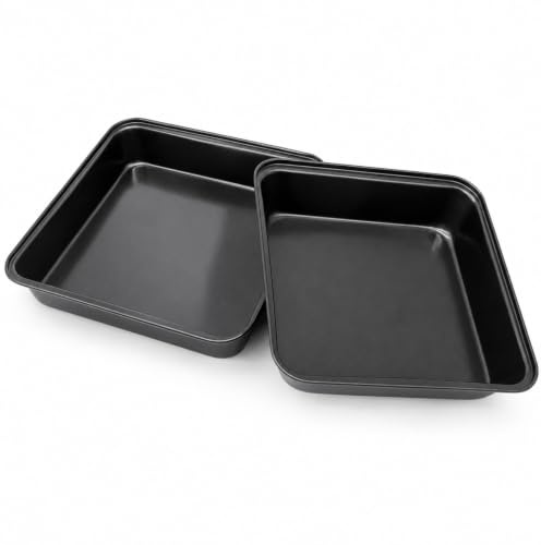 Kufeiper 2 piezas de moldes cuadrados para hornear, molde cuadrado de acero inoxidable para pasteles Brownie con revestimiento antiadherente, molde cuadrado negro para pasteles de brownie para