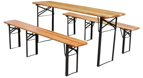 Bierzeltgarnitur,Picknicktisch mit 2 Bierbank, Biertisch Klappbar,Festzeltgarnitur klappbar,Biertisch mit Drei Stützen, der Einem Druck von 200 kg Standhält，Stabiles und langlebiges Picknick-Set 177cm