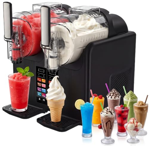 Máquina de Granizados Heladeras Granizadora Máquina de Granizado Heladera con 2 Tanques y 7 Programas, Bebidas Congeladas Ice Cream Maker Gran Capacidad 4L, Control Táctil, Sin Hielo, Autolimpieza | Máquina de helado suave para el hogar con pantalla LED y 2 depósitos para granizados, helados, frappé, batidos
