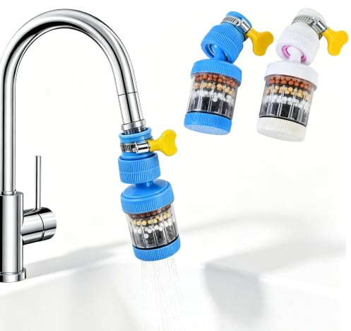 360° Rotatable Transparent Tap Water Filter, 6-Layer Filtration, Universal 15-32mm, Splash-Proof Hard & Soft Water Filter, No Tools Install, for Home Kitchen, Bathroom, Shower Hose & Sink, 2 Pack