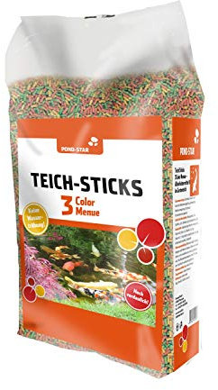 Mangime pesci rossi e Koi - Pond Sticks a 3 colori 36 litri 4 KG SACCO GRAN RISPARMIO+ OMAGGIO 7 LITRI TEICH STICKS