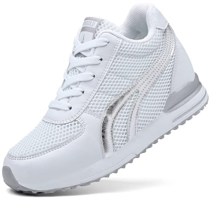 AONEGOLD® Damsneakers, kilklack, 7 cm, sportskor, ventilerande, nätlöparskor, utomhus, fritidsskor, sneakers, Vit, 36 EU