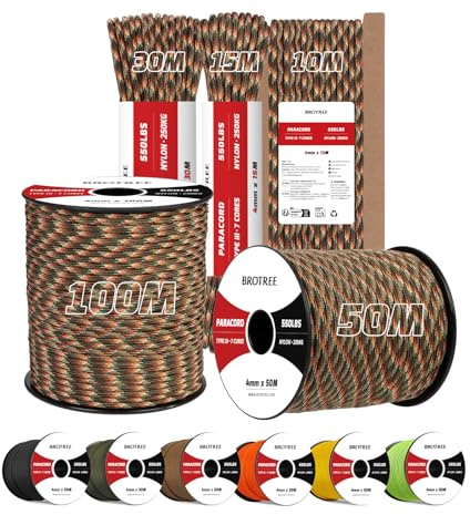 Brotree Paracord 550 4mm 50M 100% Nylon Seil Schnur Typ III mit 7 Stränge | 250kg (550lbs) Bruchlast, Survival, Outdoor, Armbänder, Hundeleine