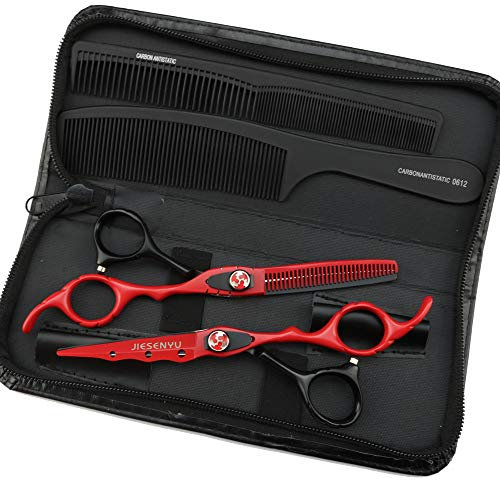 JIESENYU Forbici da 6 pollici per capelli rossi neri Giappone 440C forbici da taglio e sfoltire e astuccio per pettine